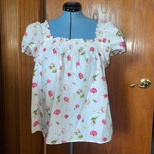 Smocked cotton poplin pajama short set in rosebud floral sz XL